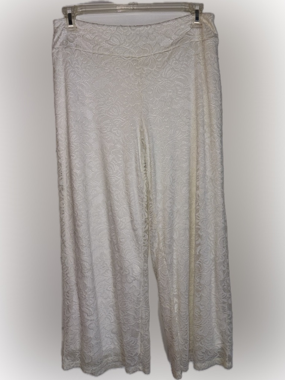Wide Leg Lace-Overlay Pants in Ivory